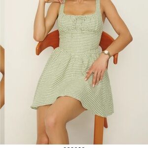 Reformation Green Gingham Mini Dress